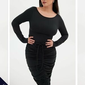 Girlfriend Collective Black Andi Ruched Midi Dress